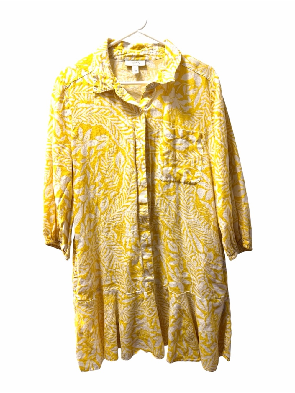 Charter Club Yellow and White Floral Midi Shirt Dress linen dress pockets